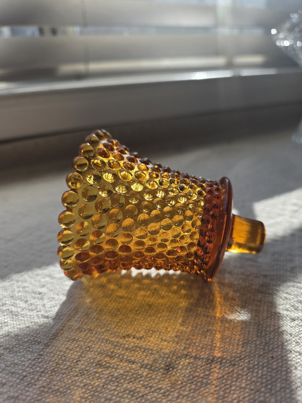 Vintage Mid-Century Amber Hobnail Glass Peg Votive Candle Holder Sconce Cup